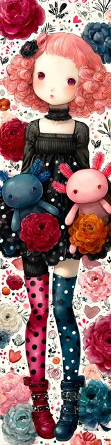 Free printable axolotl bookmark featuring a girl with two axolotls